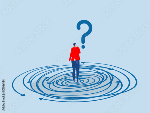 man standing and Confusion People with Navigation Arrows and Mark Questions dilemma and options confusion concept flat vector