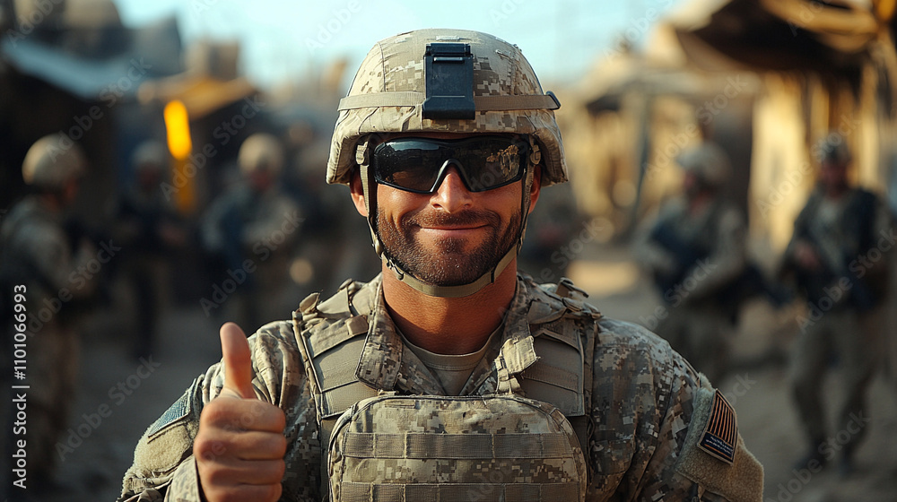 Fototapeta premium Soldier in Uniform Giving a Thumbs Up