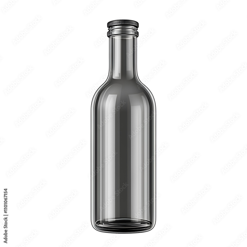 Clear glass bottle for beverage storage ideal for home or restaurant use in kitchen or bar setting Clear glass bottle for beverage storage ideal for home or restaurant use in kitchen or bar setting