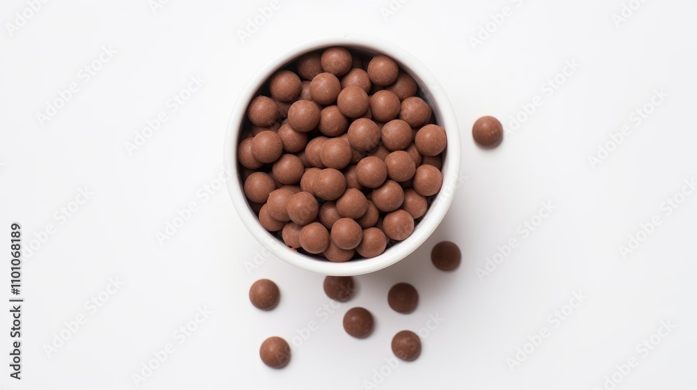 Chocolate callets in a white disposable cup with scattered pieces on a clean backdrop representing confectionery and dessert concepts Chocolate callets in a white disposable cup with scattered pieces on a clean backdrop representing confectionery and dessert concepts