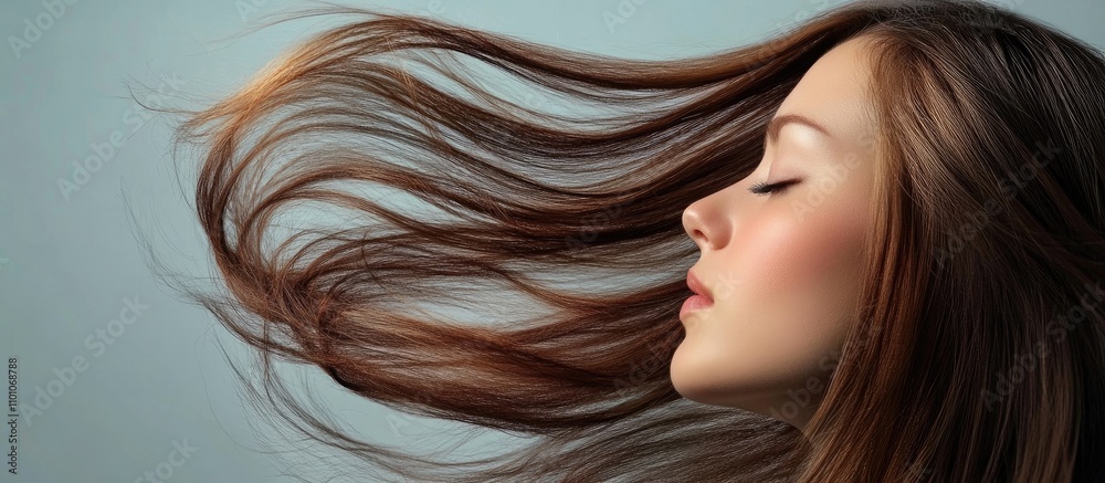 Elegant woman with flowing hair showcasing flawless skin and healthy beauty in a serene skincare and wellness concept portrait. Elegant woman with flowing hair showcasing flawless skin and healthy beauty in a serene skincare and wellness concept portrait.
