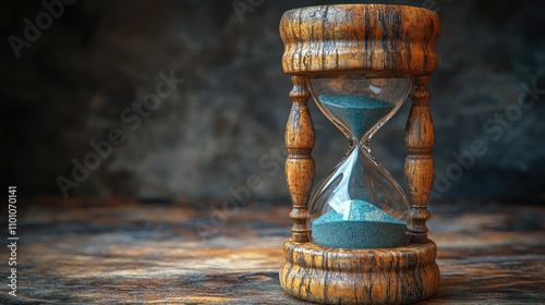 Conceptual representation of time's passage featuring an hourglass with sand, symbolizing the flow and brevity of life.