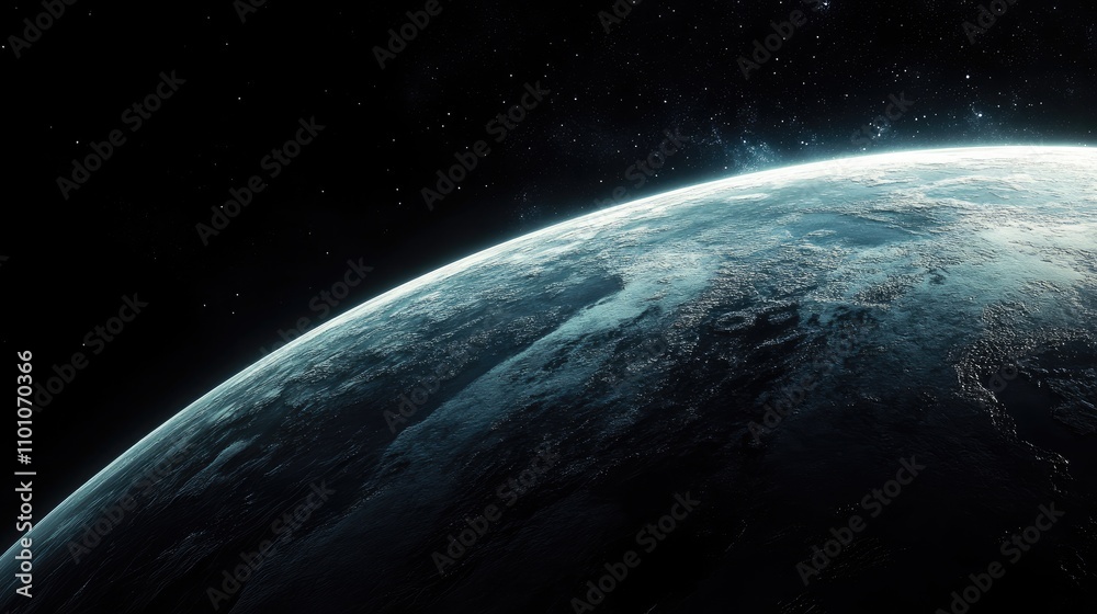 Obraz premium Planetary Surface in Deep Space with Nighttime City Lights Highlighting Human Civilization Against a Dark Cosmic Background