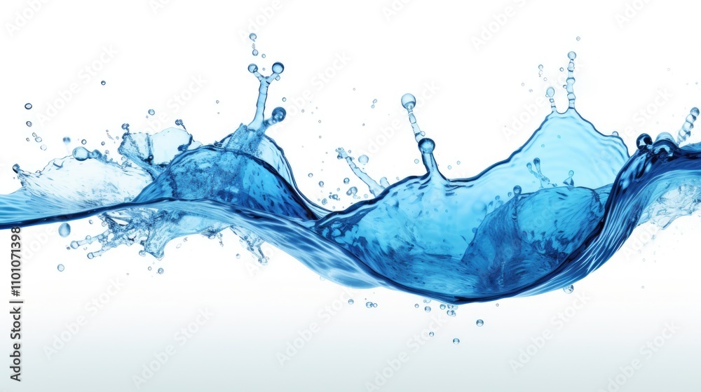 Obraz premium Vibrant blue water splash with droplets isolated on a clean white background creating a dynamic and refreshing visual effect