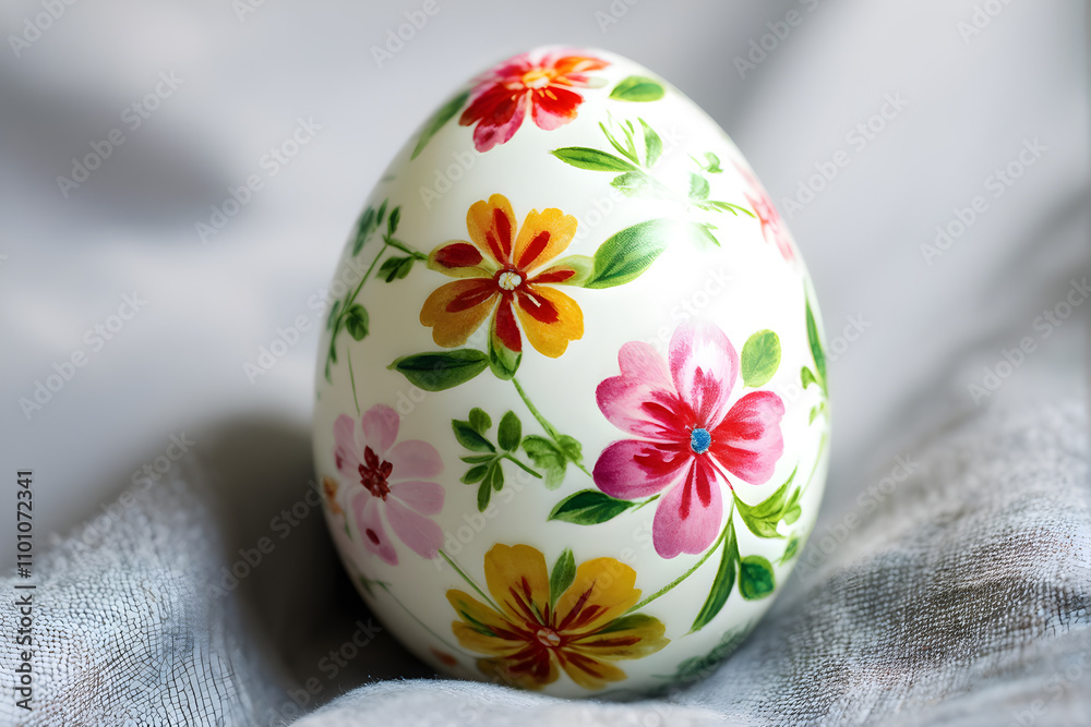 Easter egg with a floral pattern, hand-painted