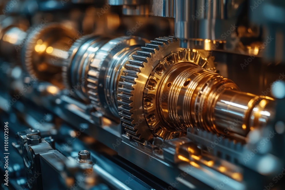 Fototapeta premium Close-up of industrial gears rotating smoothly in complex machinery