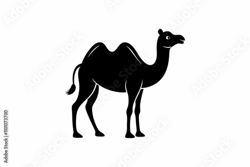 Black arabian camel silhouette isolated on white background