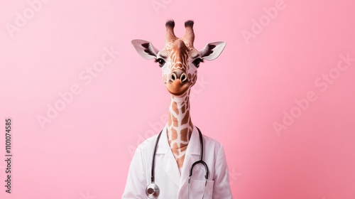Giraffe Dressed as a Doctor with Stethoscope