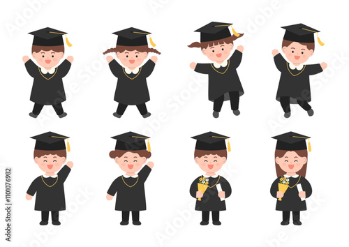 Vector illustration of elementary school graduates