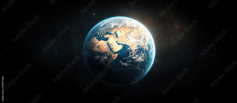 Obraz premium Stunning view of Earth from space highlighting continents and oceans in a celestial atmosphere showcasing the beauty of our planet.