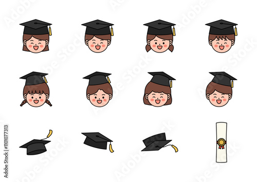 Vector illustration of elementary school graduates