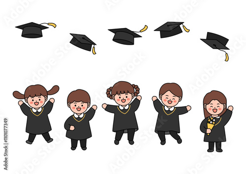 Vector illustration of elementary school graduates