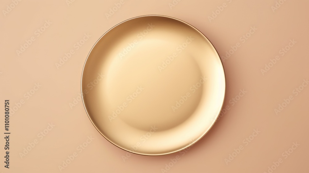Elegant gold plate mockup on a minimalist background ideal for food styling and design presentations showcasing simplicity and sophistication. Elegant gold plate mockup on a minimalist background ideal for food styling and design presentations showcasing simplicity and sophistication.