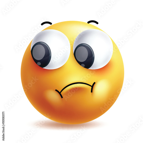 Worried face clipart vector character. 3d emoji clip art with anxiety, stress, upset, confused and bothered facial expression in white background yellow icon reactions. Vector illustrations worried 