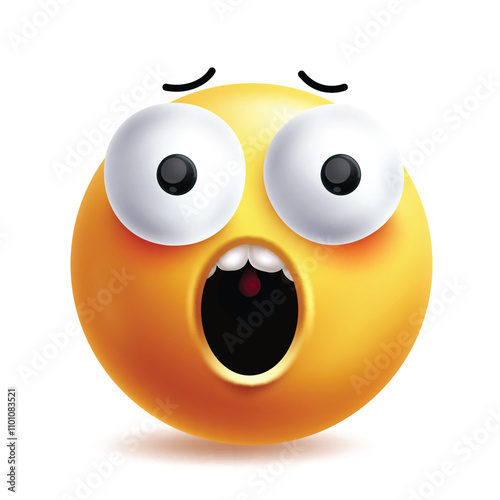 Shock face emoji clipart 3d character. Emoji surprise, scared, astonished, amaze, wonder and wow facial expressions graphic elements in white background. Vector illustration shocking emoticon clip art