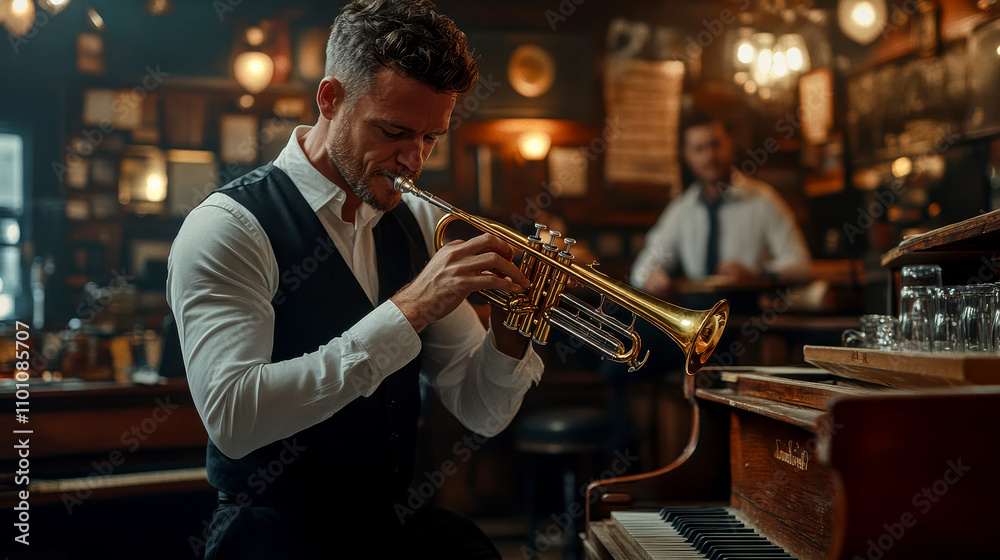 Obraz premium a jazz bar stage. AI generative.