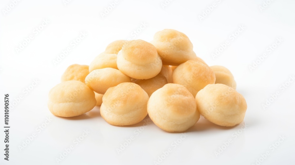 Golden puff cookies stacked on a white background showcasing their soft, inviting texture and delicious appearance. Golden puff cookies stacked on a white background showcasing their soft, inviting texture and delicious appearance.