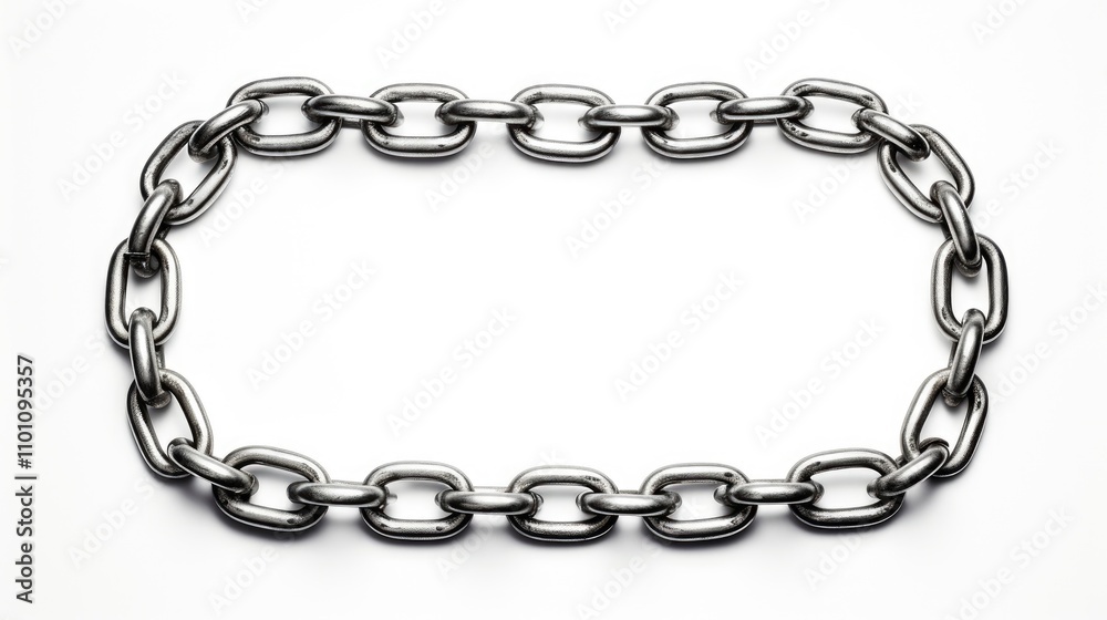Fototapeta premium Silver metal link chain on a plain white background showcasing detailed texture and design in an isolated view for jewelry or industrial use.