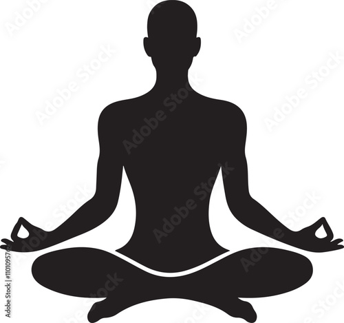 meditating man figure silhouette vector art, ideal for wellness and mindfulness themes.
