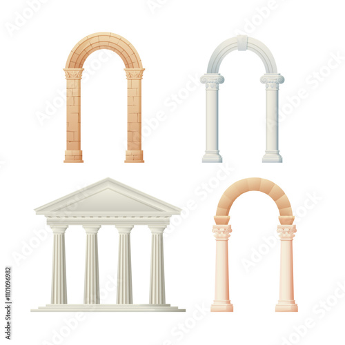 Ancient architectural elements vector illustration set