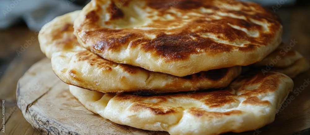 Delicious homemade khachapuri freshly baked with golden crust and melting cheese stacked on a wooden cutting board Delicious homemade khachapuri freshly baked with golden crust and melting cheese stacked on a wooden cutting board
