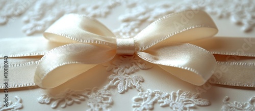 Elegant wedding invitation featuring intricate lace patterns and a luxurious ribbon bow embellishment for a romantic touch.
