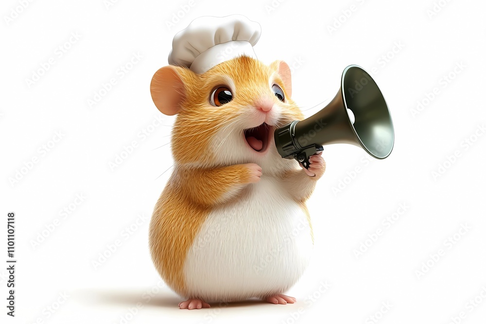 Fototapeta premium A cute Mouse character concept chef hold megaphone 3D clipart illustration, with isolated white background