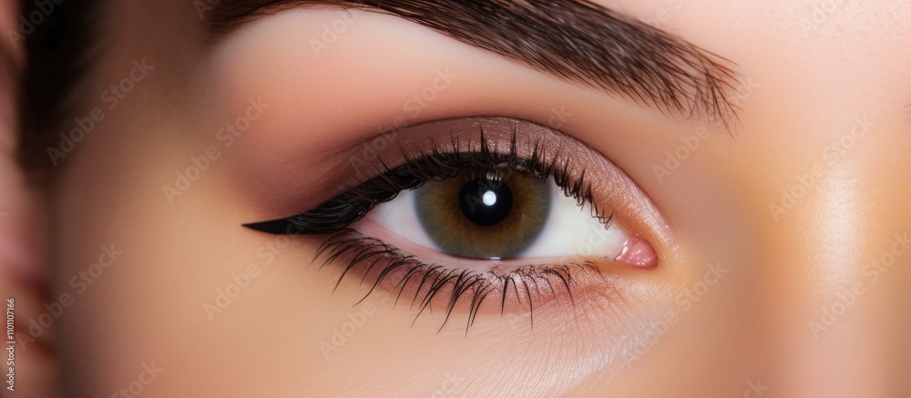 Obraz premium Close up of a young woman's eye featuring eyebrow contouring and vibrant eyebrow colors emphasizing beauty and makeup artistry