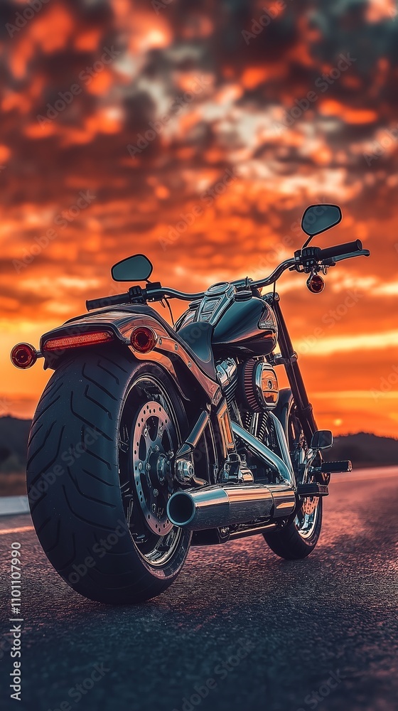 Fototapeta premium Motorcycle parked on road during sunset