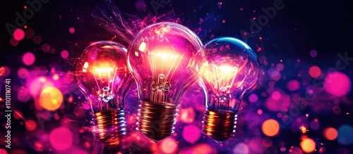 Illuminated light bulbs symbolize innovative ideas and entrepreneurial spirit in a vibrant abstract background representing business growth and creativity.