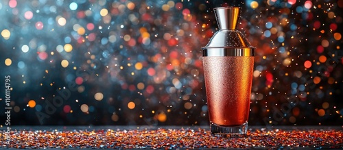 Cocktail shaker elegantly displayed with colorful confetti in the background for a festive and celebratory atmosphere photo