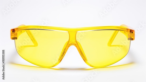 Yellow safety glasses for shooting sport isolated on white background offering protection and style for outdoor activities and shooting enthusiasts