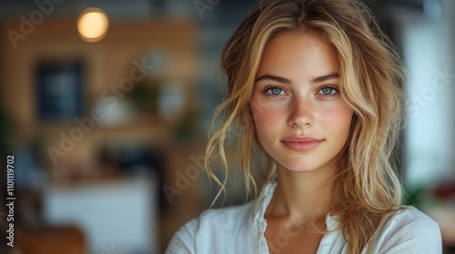 Young confident businesswoman with natural beauty smiling in a modern workspace showcasing professionalism and success in her career. Free Download Young confident businesswoman with natural beauty smiling in a modern workspace showcasing professionalism and success in her career. - GFXLoad