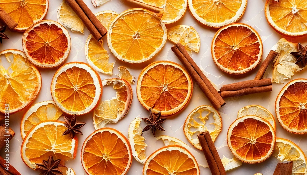 Festive Holiday Pattern Featuring Oranges and Cinnamon Sticks Festive Holiday Pattern Featuring Oranges and Cinnamon Sticks