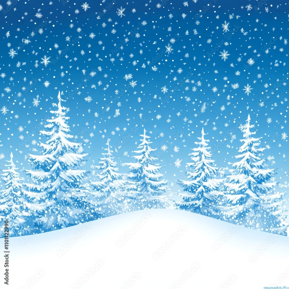 A serene winter scene featuring snow-covered trees surrounded by a tranquil snowy landscape, enhanced by gently falling snowflakes. A serene winter scene featuring snow-covered trees surrounded by a tranquil snowy landscape, enhanced by gently falling snowflakes.