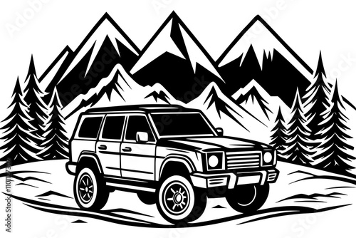 Mountain extreme off road vehicle logo silhouette