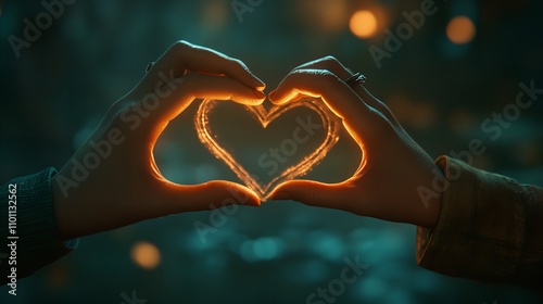 Close up of hands of a couple making a heart photo