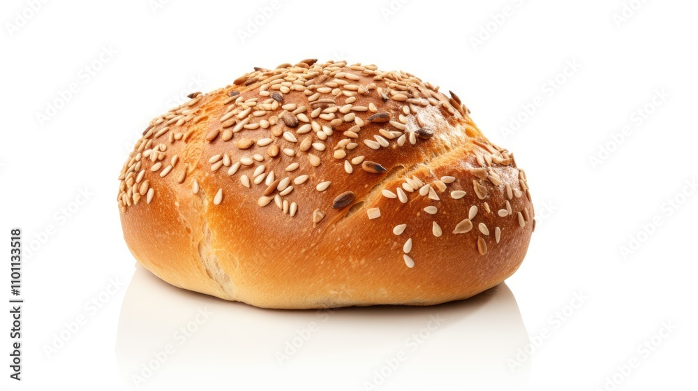 Sunflower seed topped bread roll and fresh pastry on a white background showcasing artisanal bakery products and wholesome ingredients Sunflower seed topped bread roll and fresh pastry on a white background showcasing artisanal bakery products and wholesome ingredients