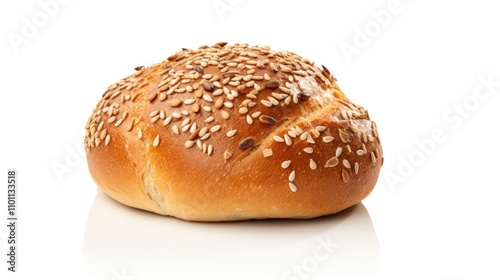 Sunflower seed topped bread roll and fresh pastry on a white background showcasing artisanal bakery products and wholesome ingredients