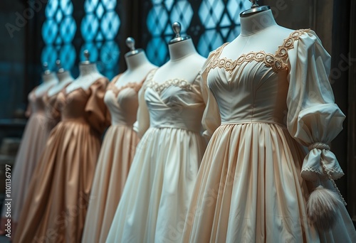 Elegant Cream Beige Vintage Wedding Dresses on Mannequins
