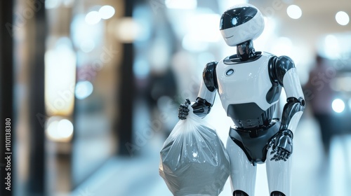 Wallpaper Mural Humanoid robot carrying garbage bag towards door Torontodigital.ca