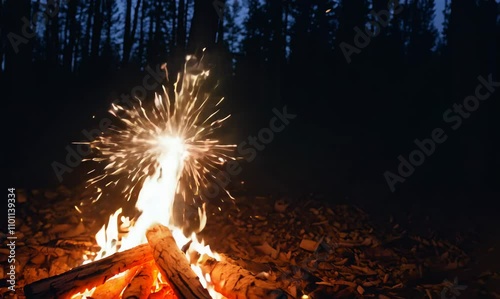 cozy goodbye text banner animation beside campfire