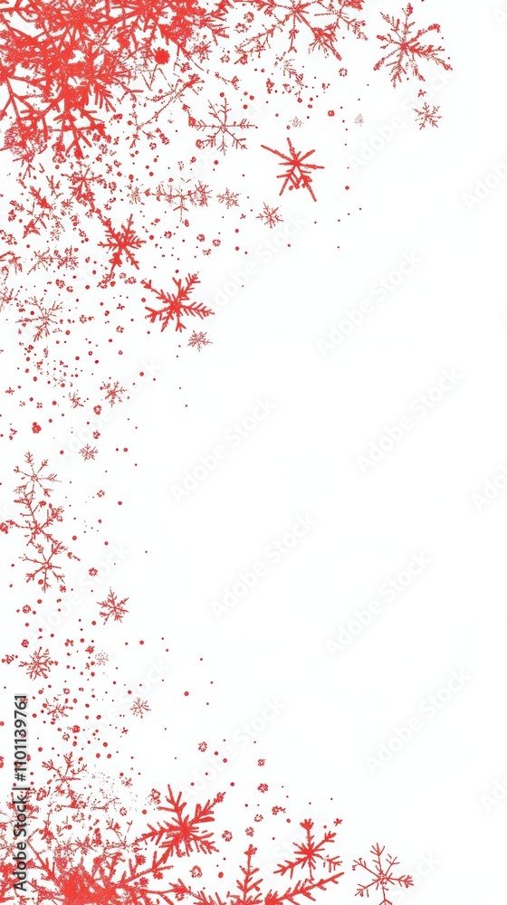 Fototapeta premium Red snowflake border on white background for holiday designs