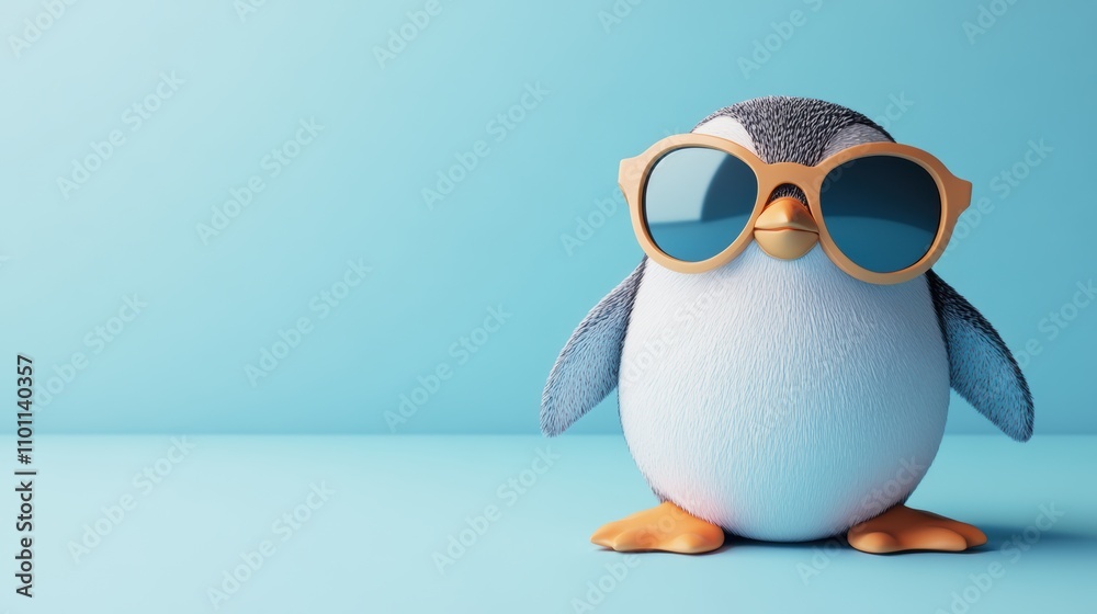 Obraz premium Cheerful penguin in sunglasses on light blue background vector art
