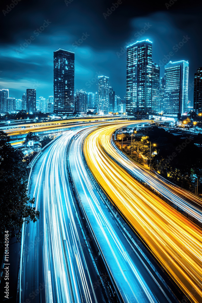 Fototapeta premium Nighttime cityscape with glowing windows