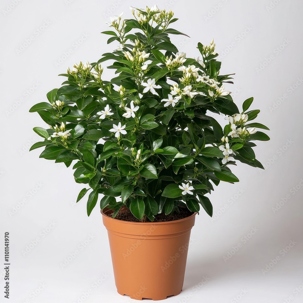 Fototapeta premium White flowering plant in a brown pot