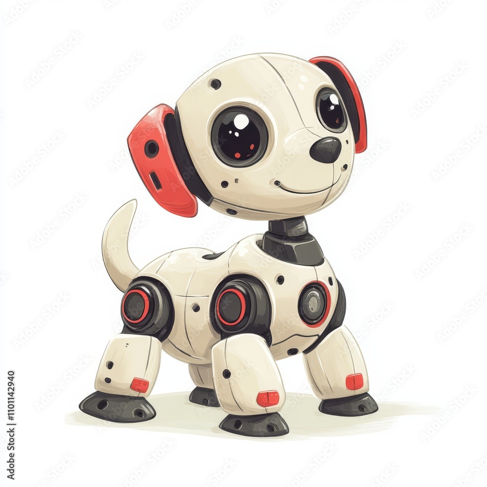 Fototapeta premium Cute robotic puppy dog illustration.