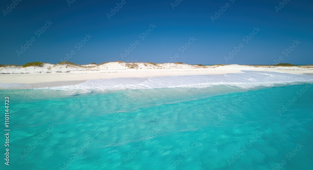 Fototapeta premium Turquoise Ocean Waves Crashing on Pristine White Sandy Beach