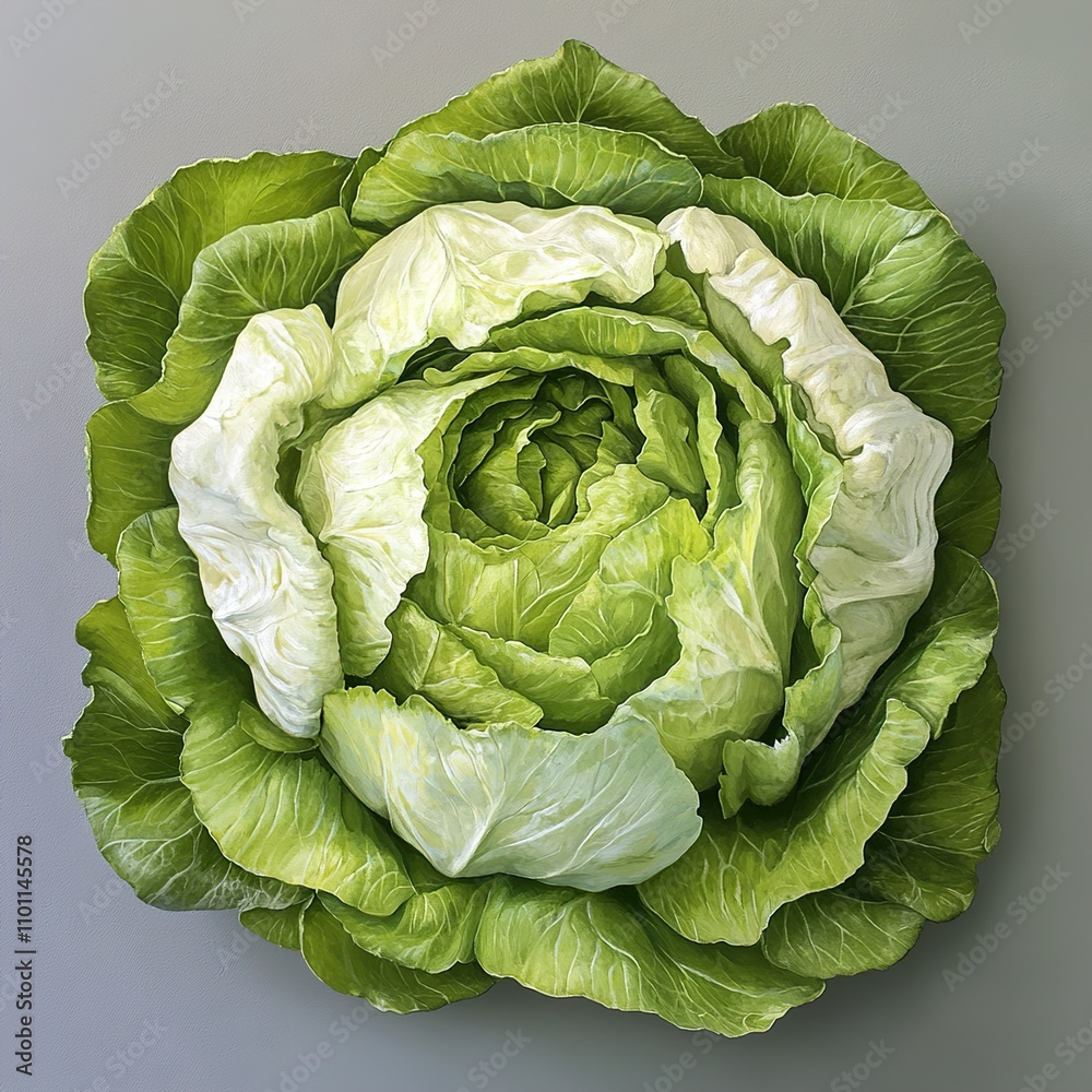 Fototapeta premium Close-up of a Vibrant Green Cabbage: A Detailed Botanical Still Life