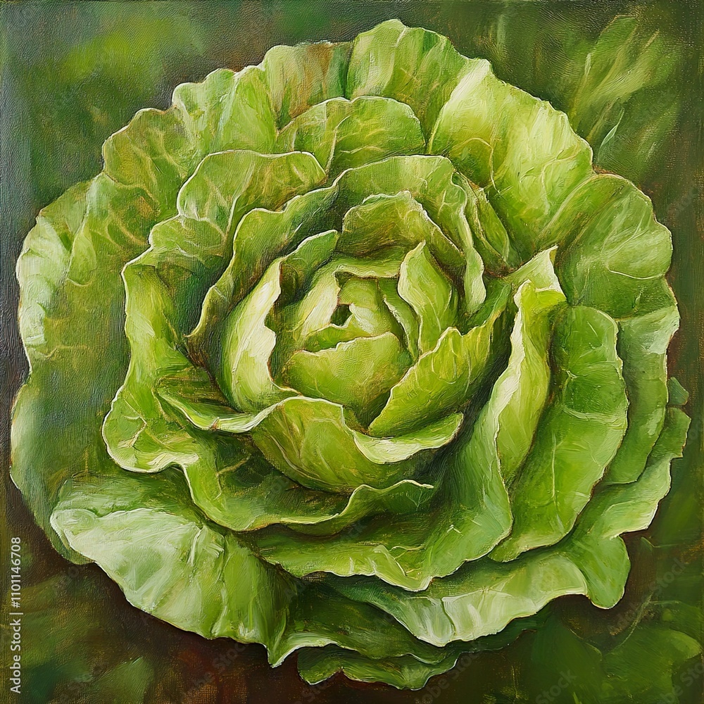 Fototapeta premium Vibrant Green Lettuce: A Close-Up Botanical Painting